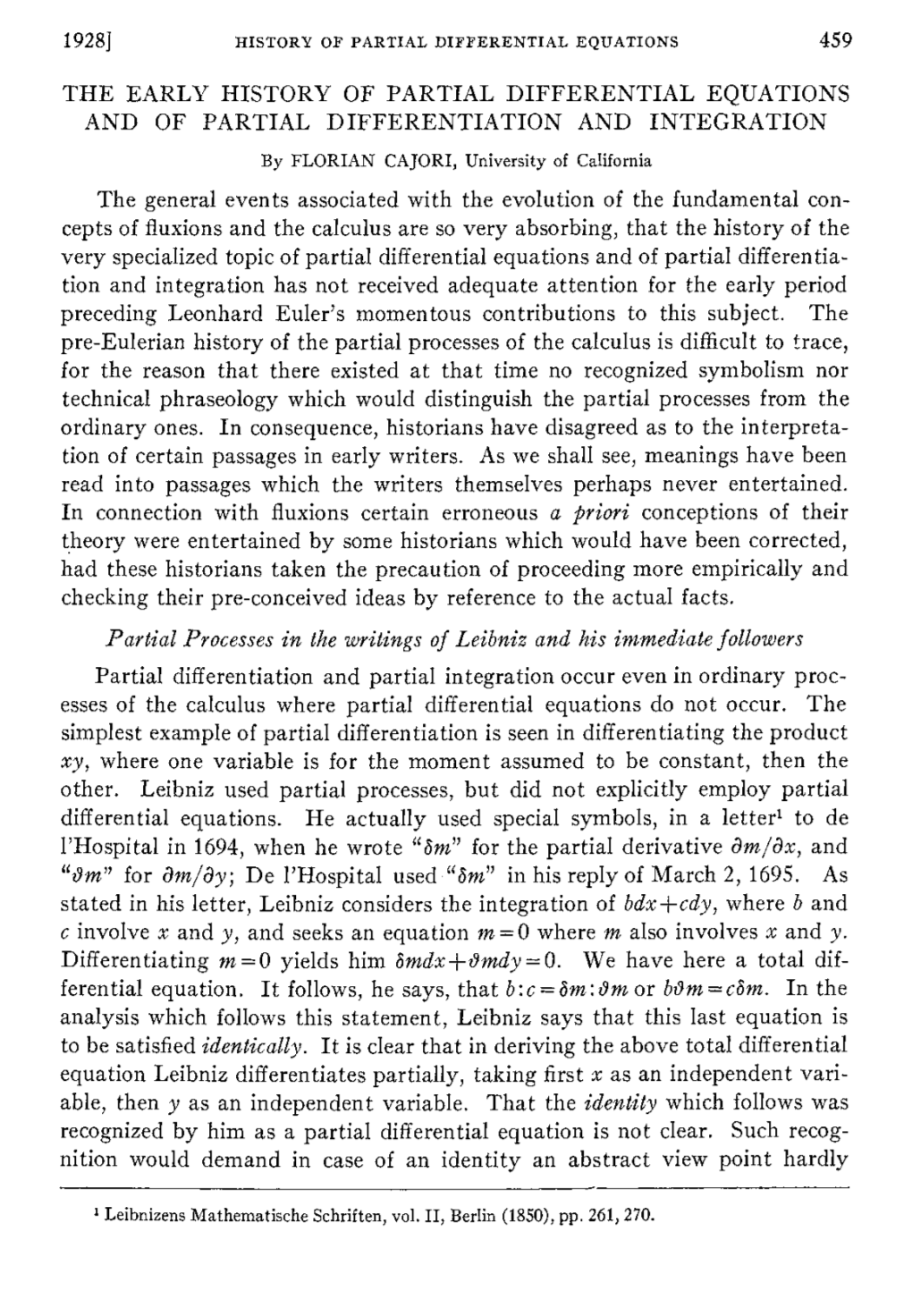 The Early History of Partial Differential Equations and of Partial Differentiation and Integration