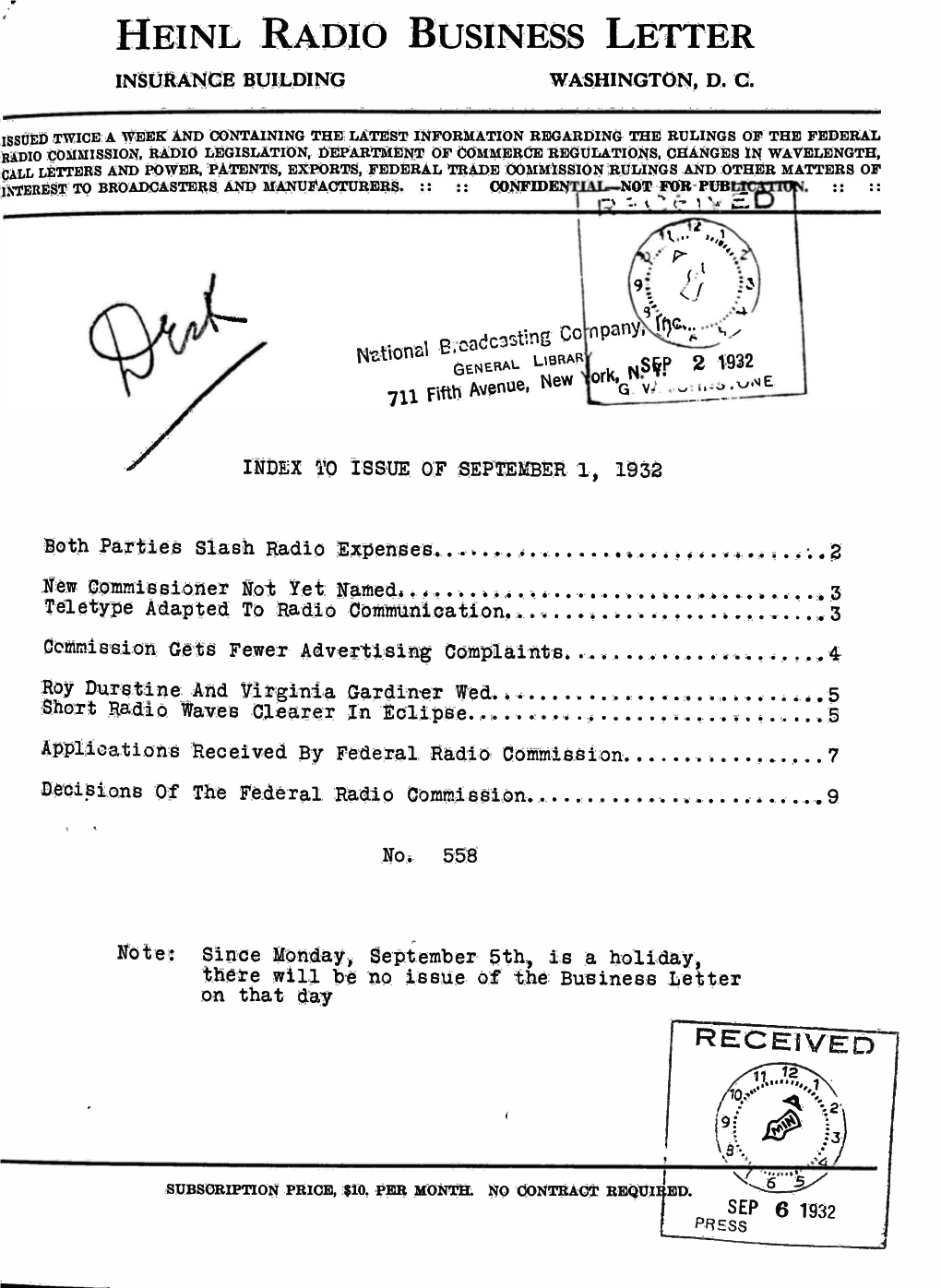 Heinl Radio Business Letter