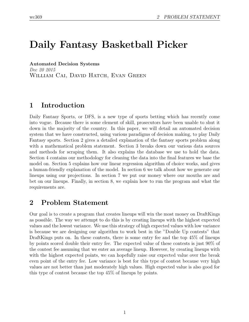 Daily Fantasy Basketball Picker