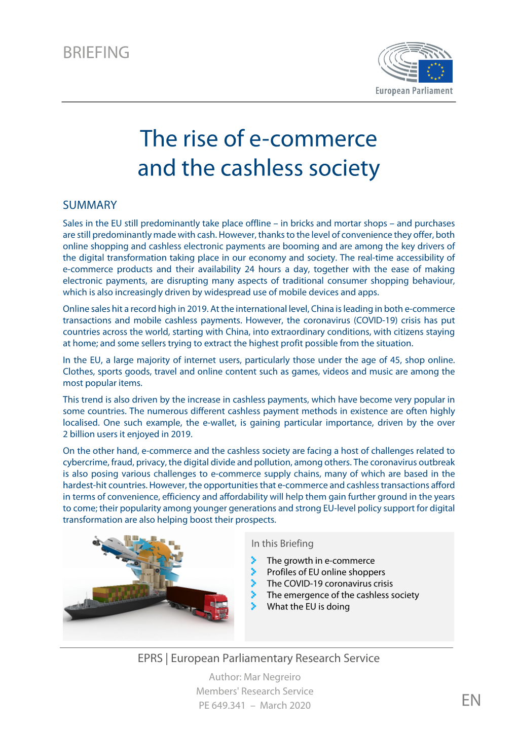 The Rise of E-Commerce and the Cashless Society and the Cashless Society