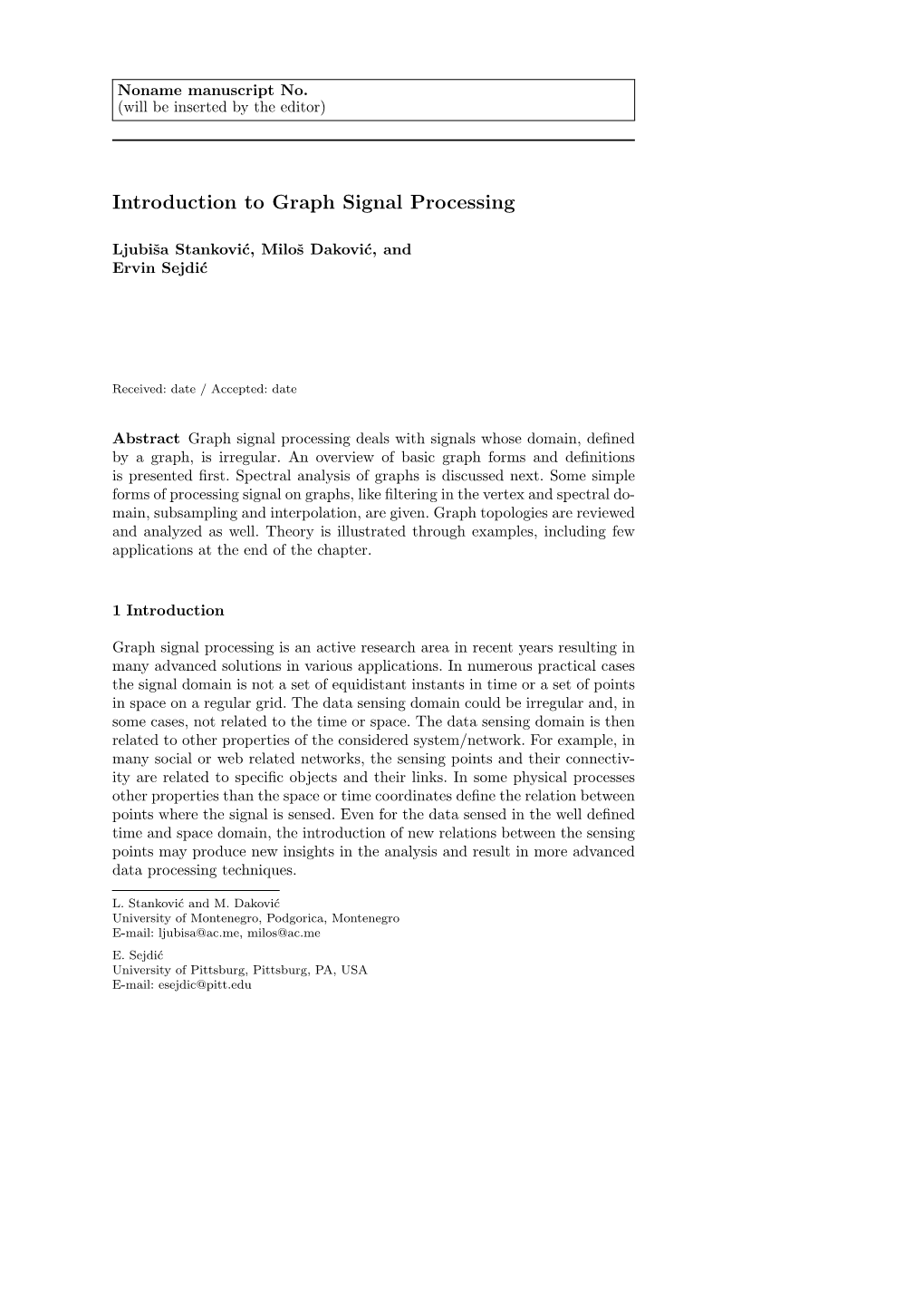 Introduction to Graph Signal Processing