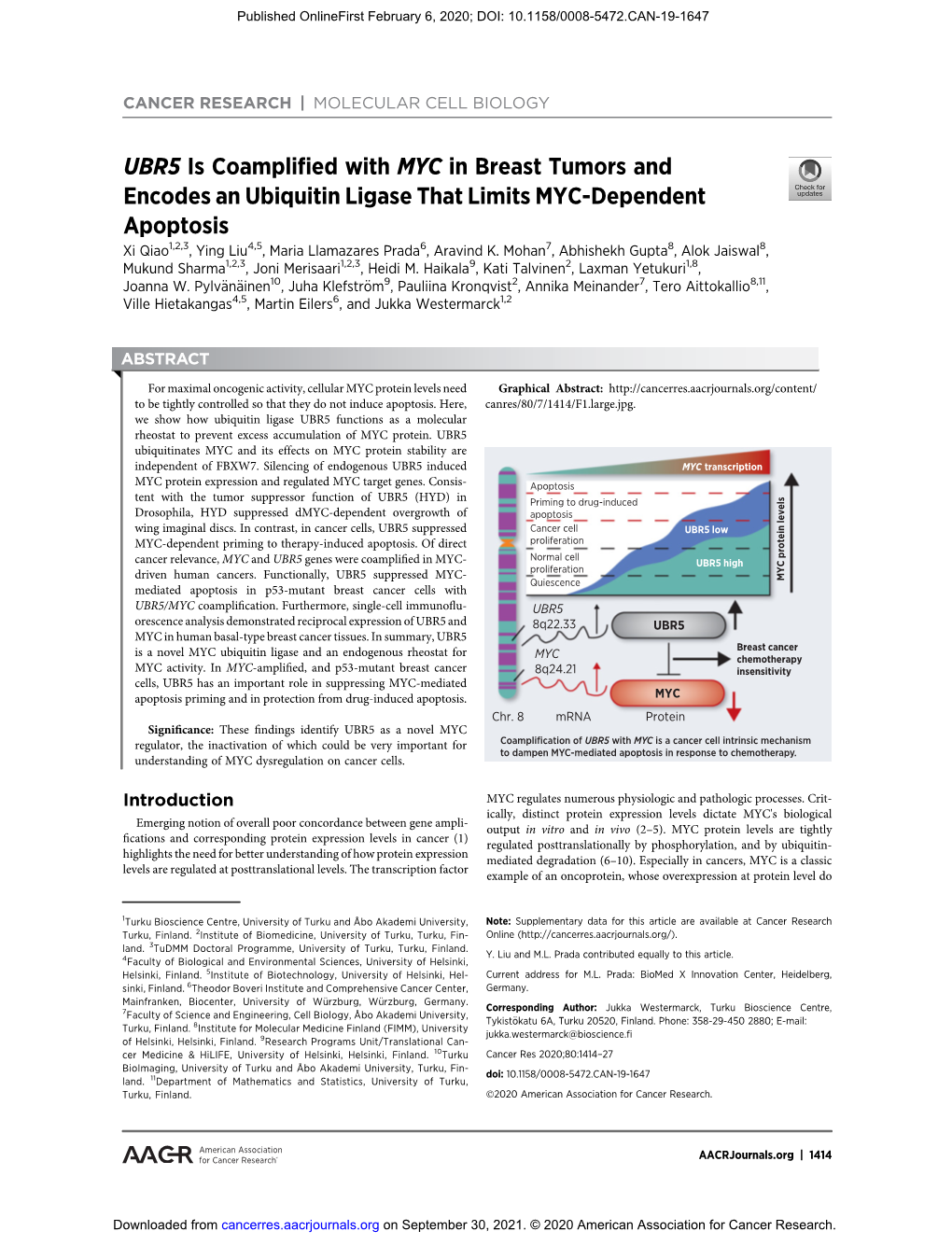 UBR5 Is Coamplified with MYC in Breast Tumors and Encodes an Ubiquitin Ligase That Limits MYC-Dependent Apoptosis