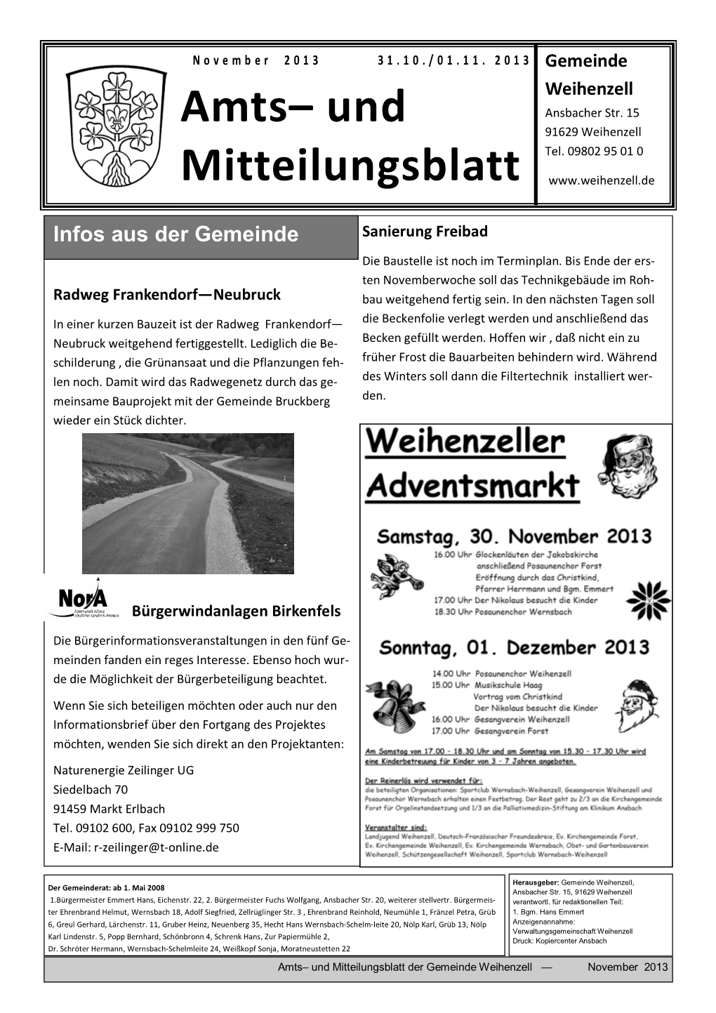 Amts– Und Mitteilungsblatt Der Gemeinde Weihenzell — November 2013