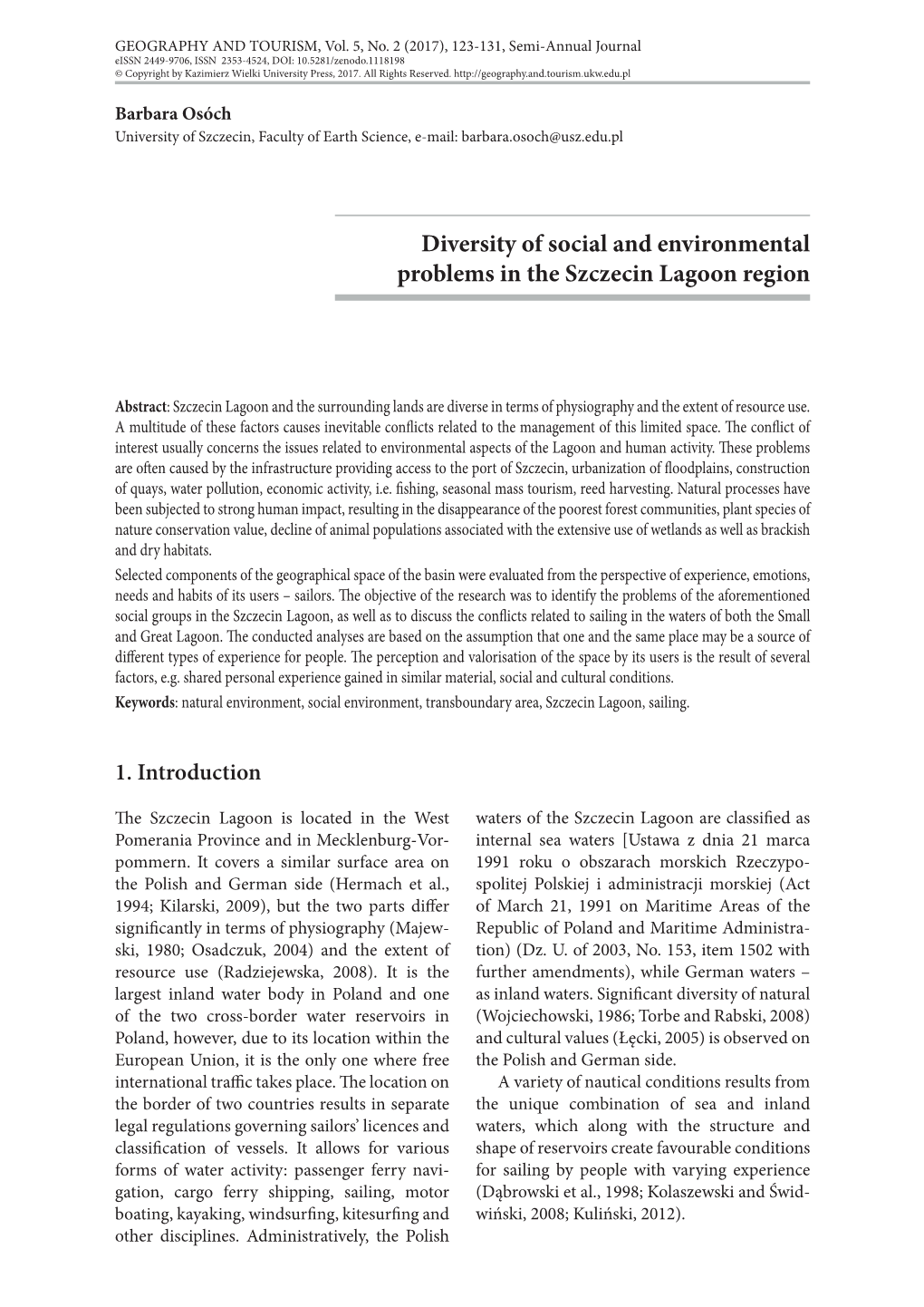 Diversity of Social and Environmental Problems in the Szczecin Lagoon Region