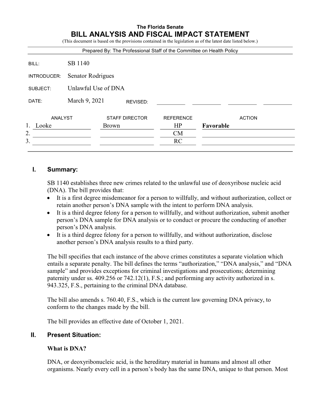 Bill Analysis and Fiscal Impact Statement