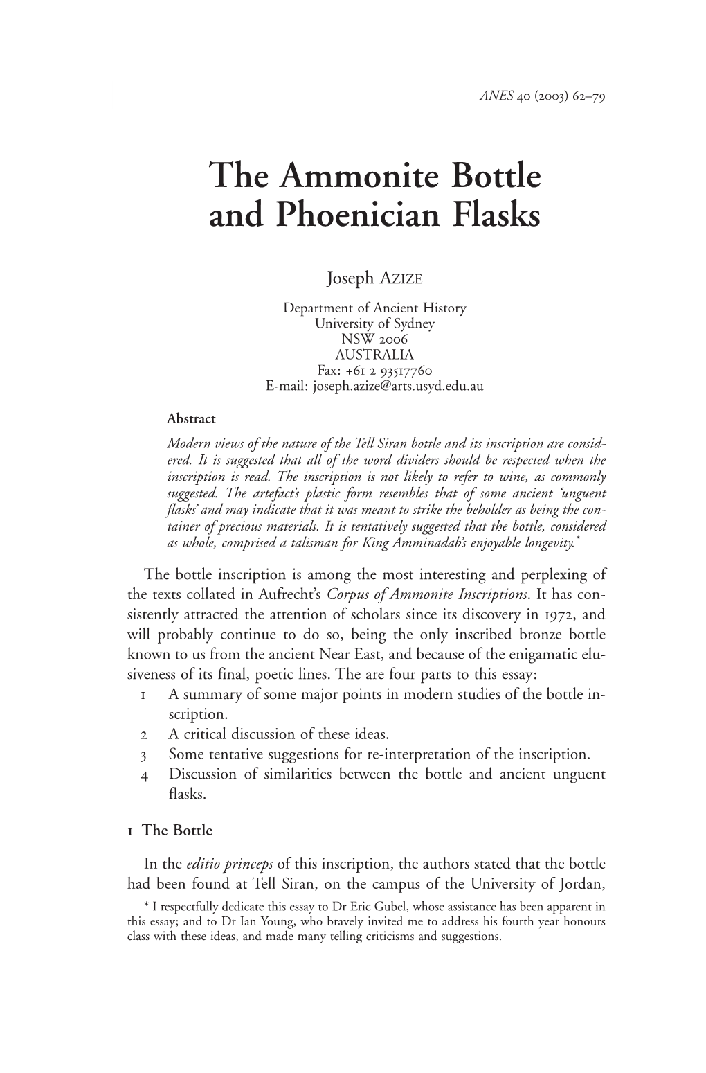 The Ammonite Bottle and Phoenician Flasksanes 40 (2003) 62–79