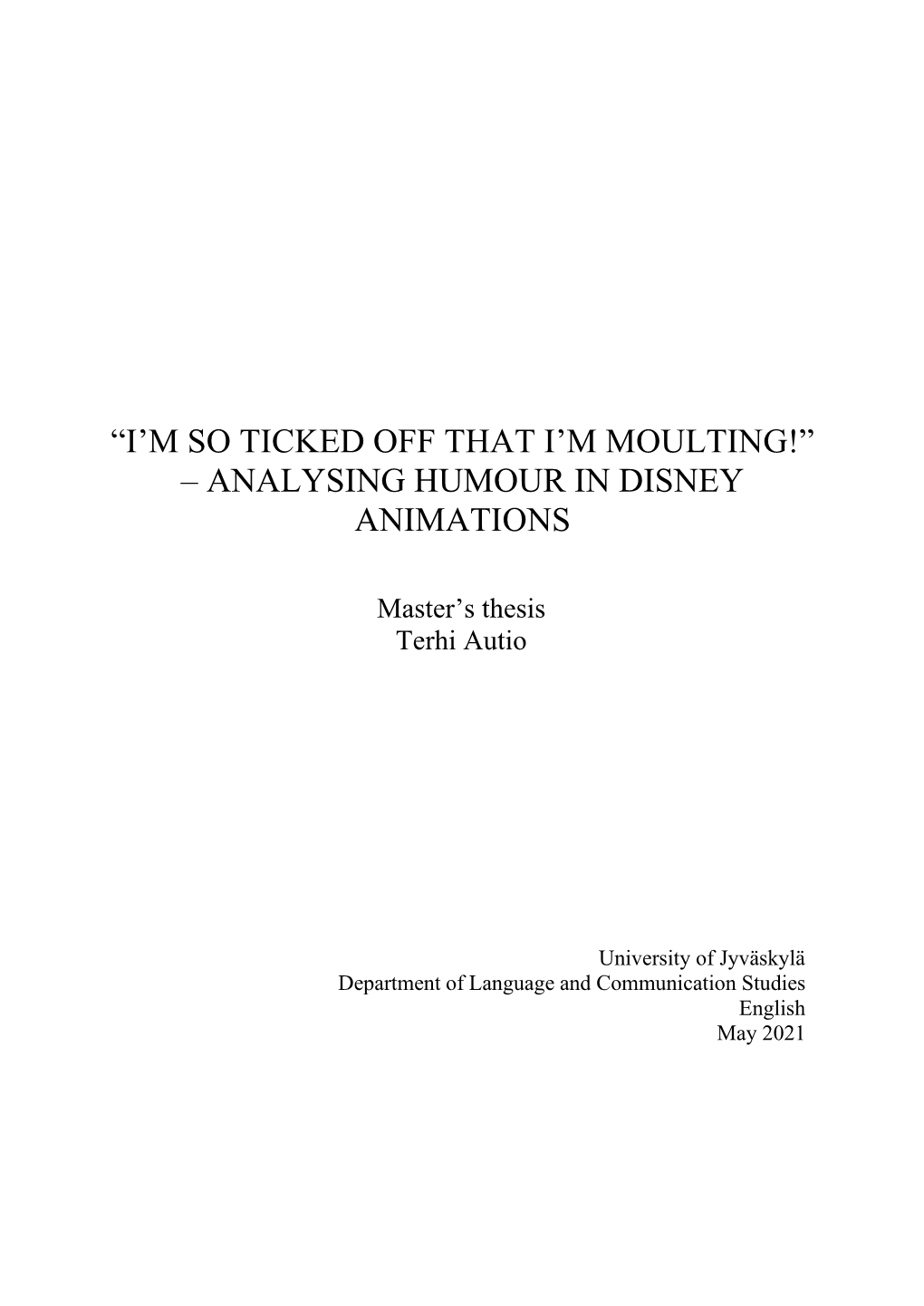 Analysing Humour in Disney Animations