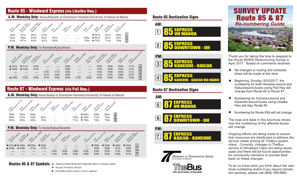 Route 85 & 87 SURVEY UPDATE