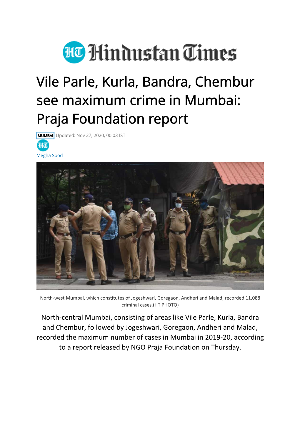 Vile Parle, Kurla, Bandra, Chembur See Maximum Crime in Mumbai: Praja Foundation Report