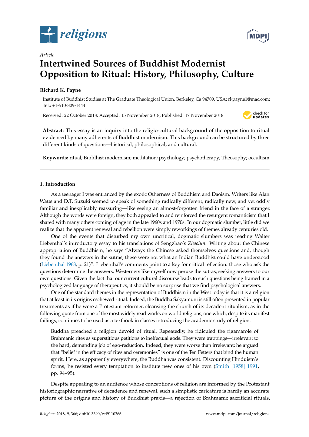 Intertwined Sources of Buddhist Modernist Opposition to Ritual: History, Philosophy, Culture