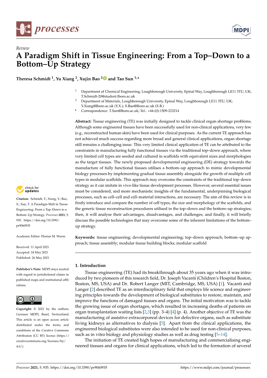 A Paradigm Shift in Tissue Engineering: from a Top–Down to a Bottom–Up Strategy