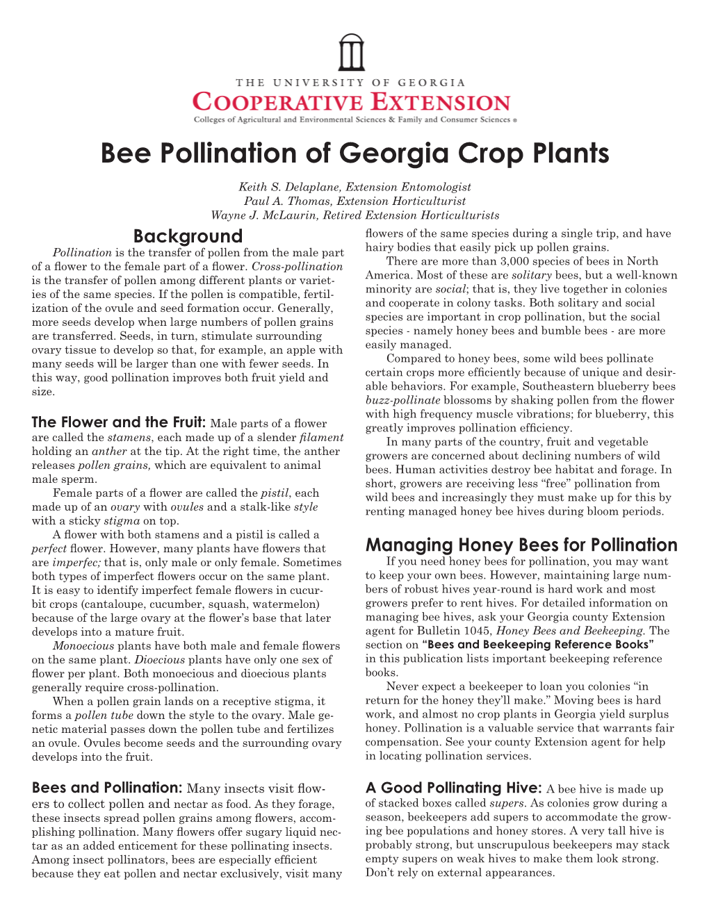 Bee Pollination of Georgia Crop Plants