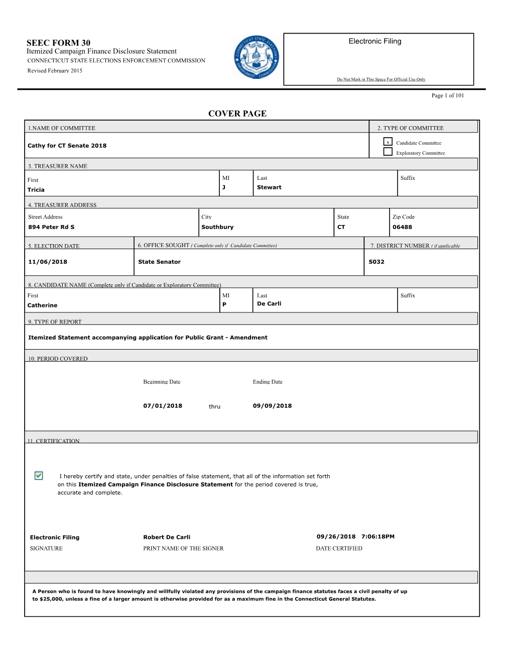 Seec Form 30 Cover Page