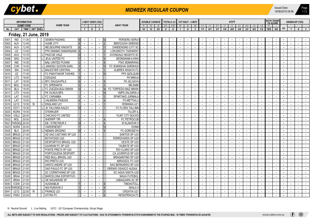 Midweek Regular Coupon 18/06/2019 09:56 1 / 2