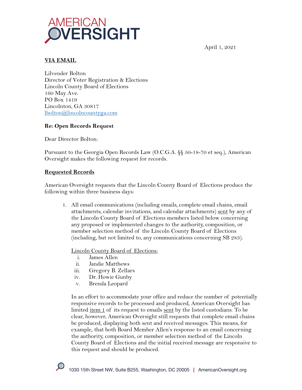 GA-LINCOLN-21-0441 Guidance Regarding the Search & Processing of Requested Records