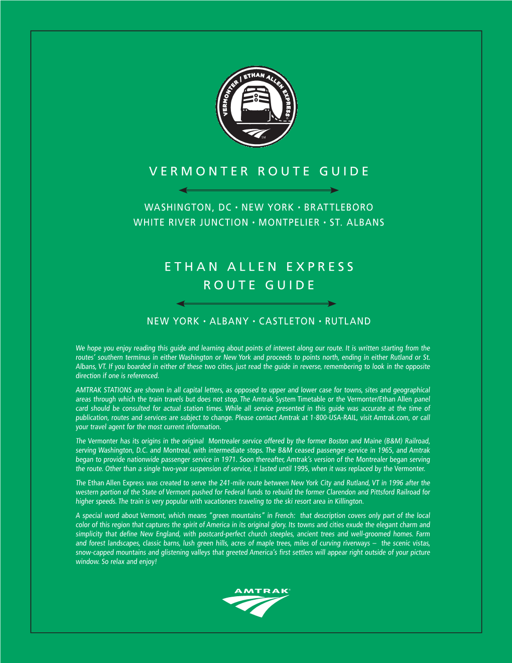 Ethan Allen Express Route Guide Vermonter Route Guide