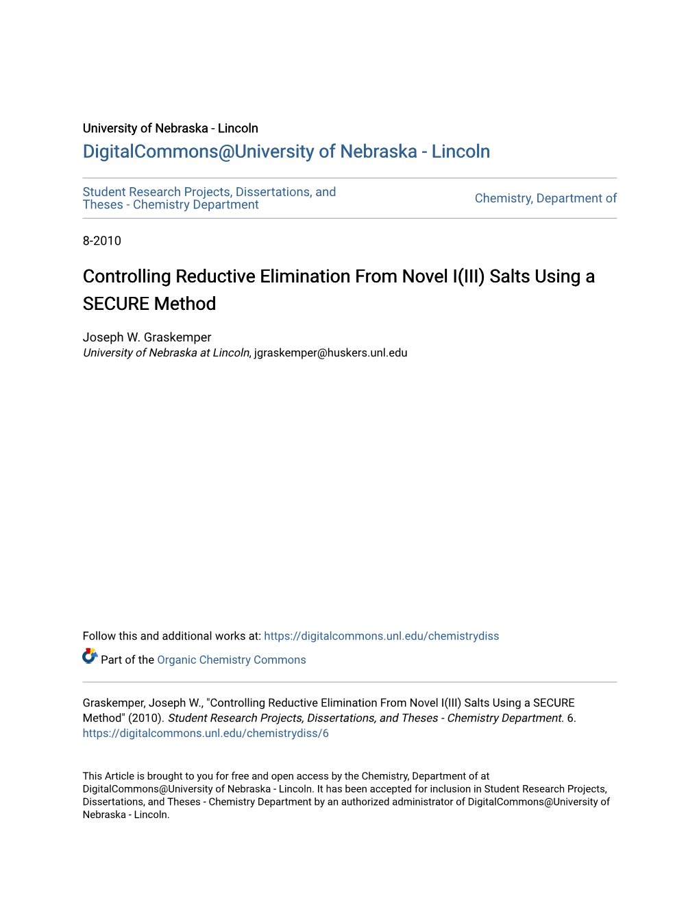 Controlling Reductive Elimination from Novel I(III) Salts Using a SECURE Method