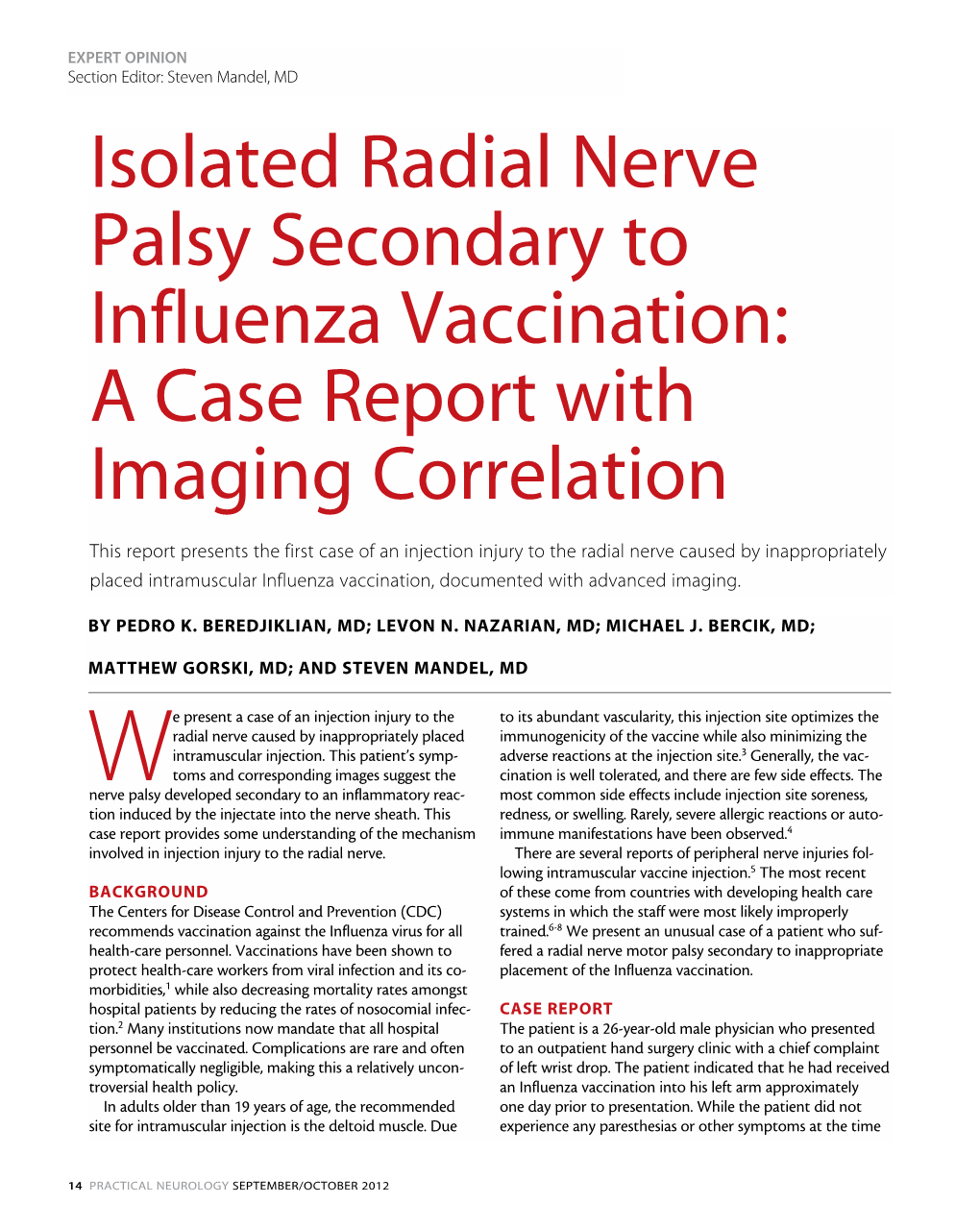 Isolated Radial Nerve Palsy Secondary to Influenza Vaccination: a Case Report with Imaging Correlation