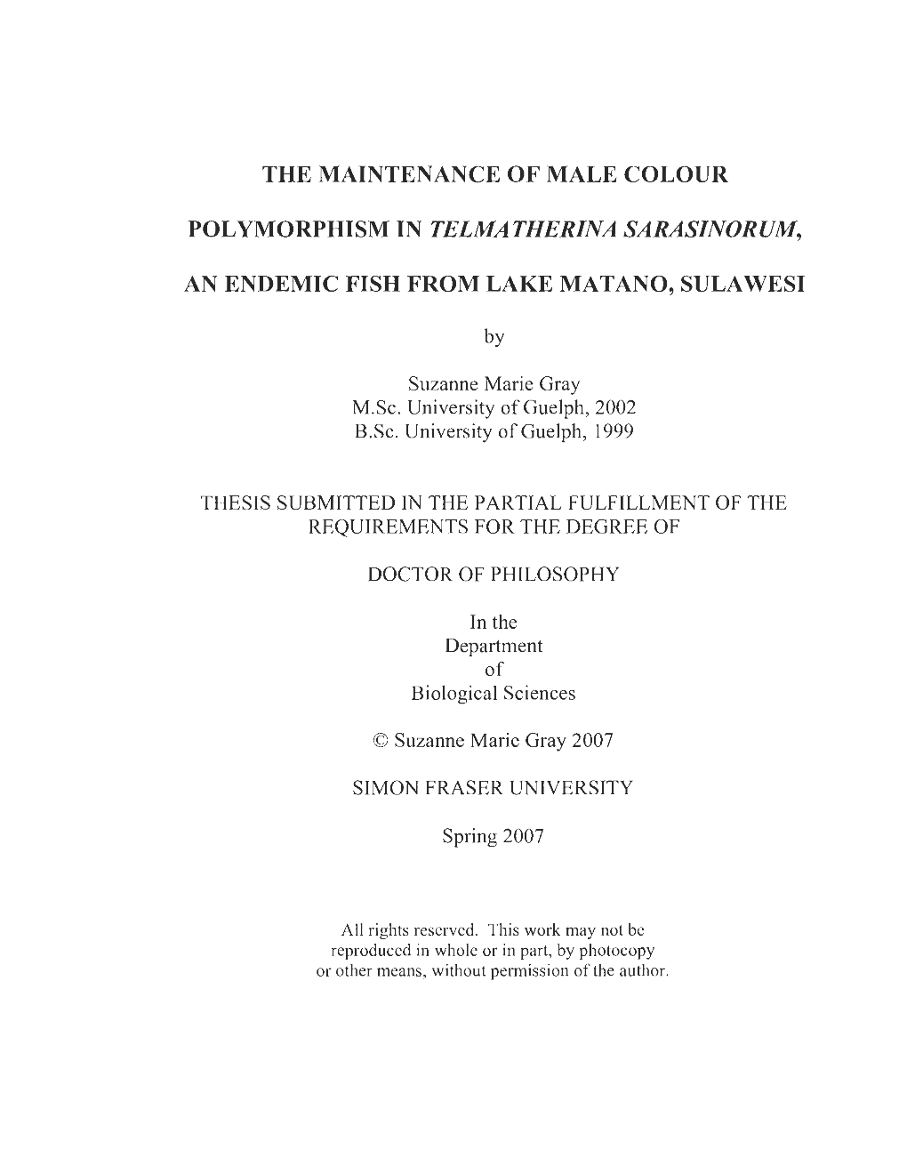 The Maintenance of Male Colour Polymorphism in Telma Therina