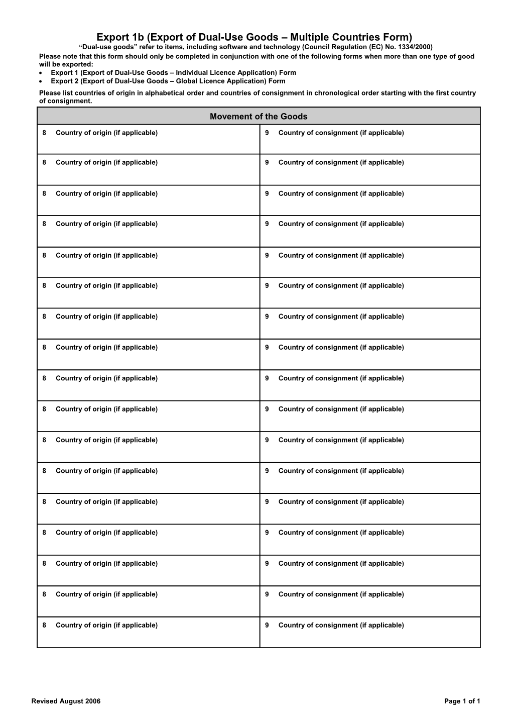 Please Note That This Form Should Only Be Completed in Conjunction with Export 1 (Export