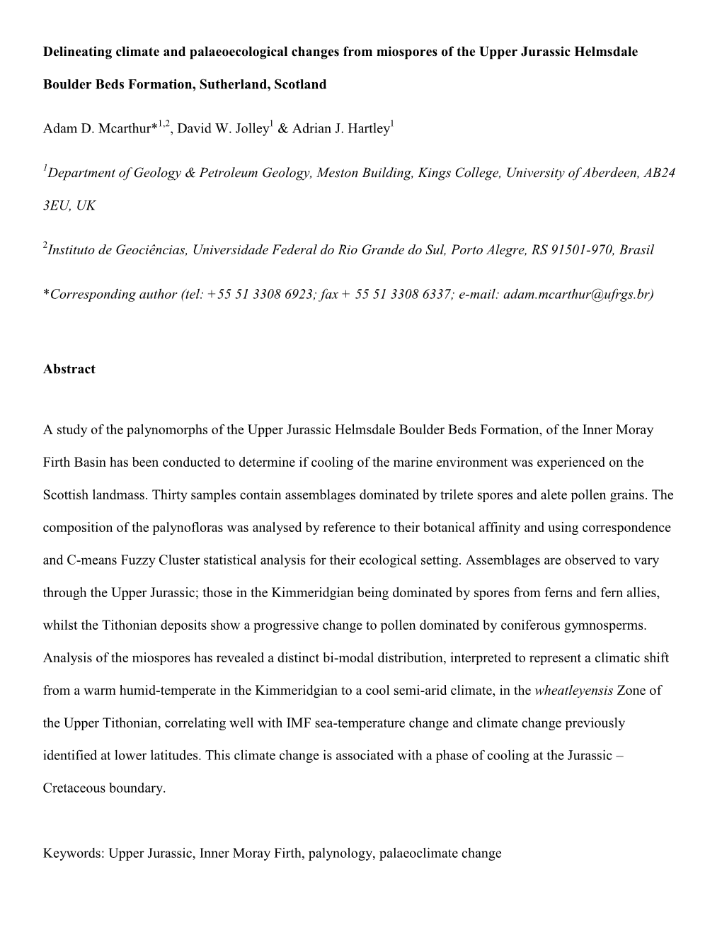 Delineating Climate and Palaeoecological Changes from Miospores of the Upper Jurassic Helmsdale