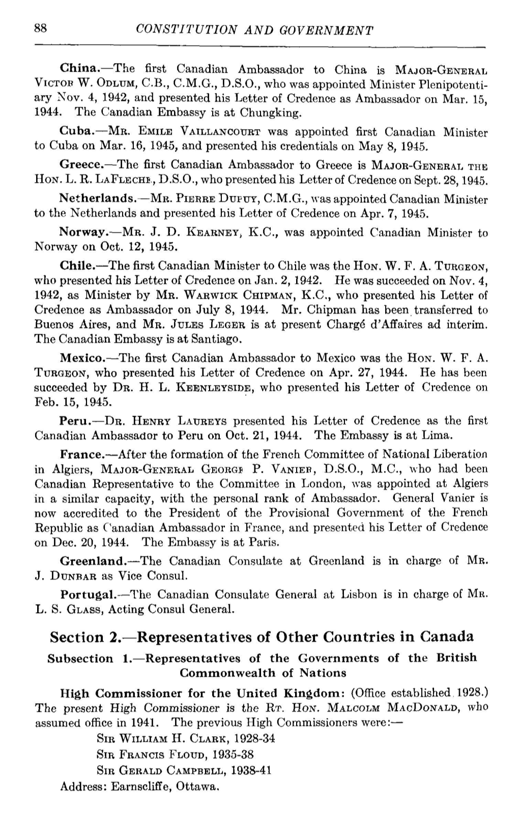 Section 2.—Representatives of Other Countries in Canada