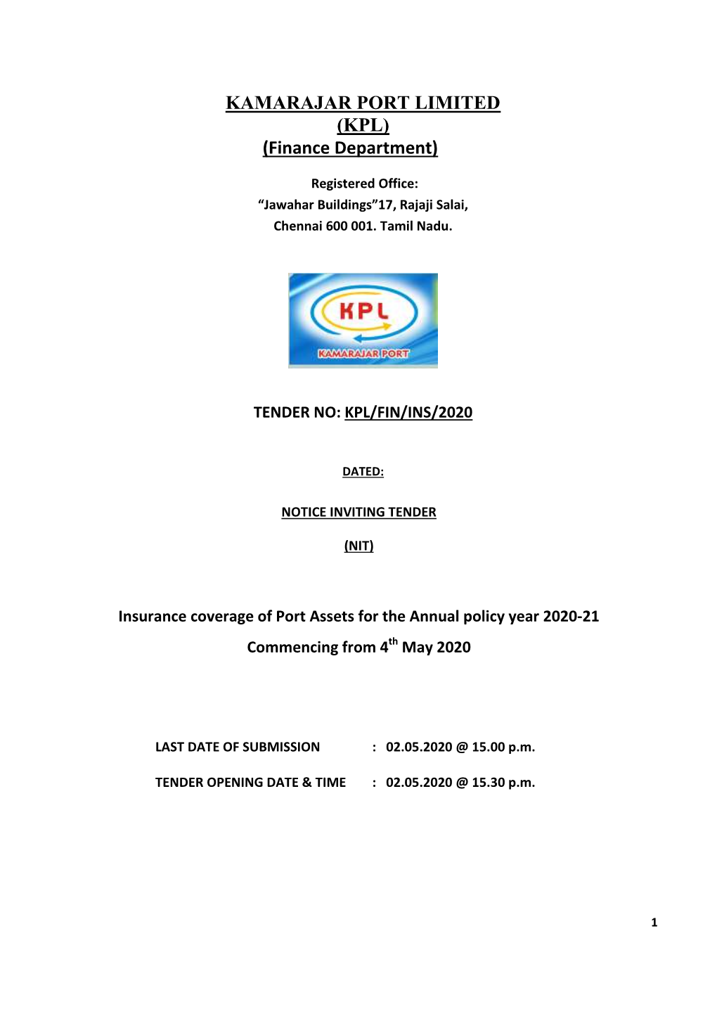 KAMARAJAR PORT LIMITED (KPL) (Finance Department)