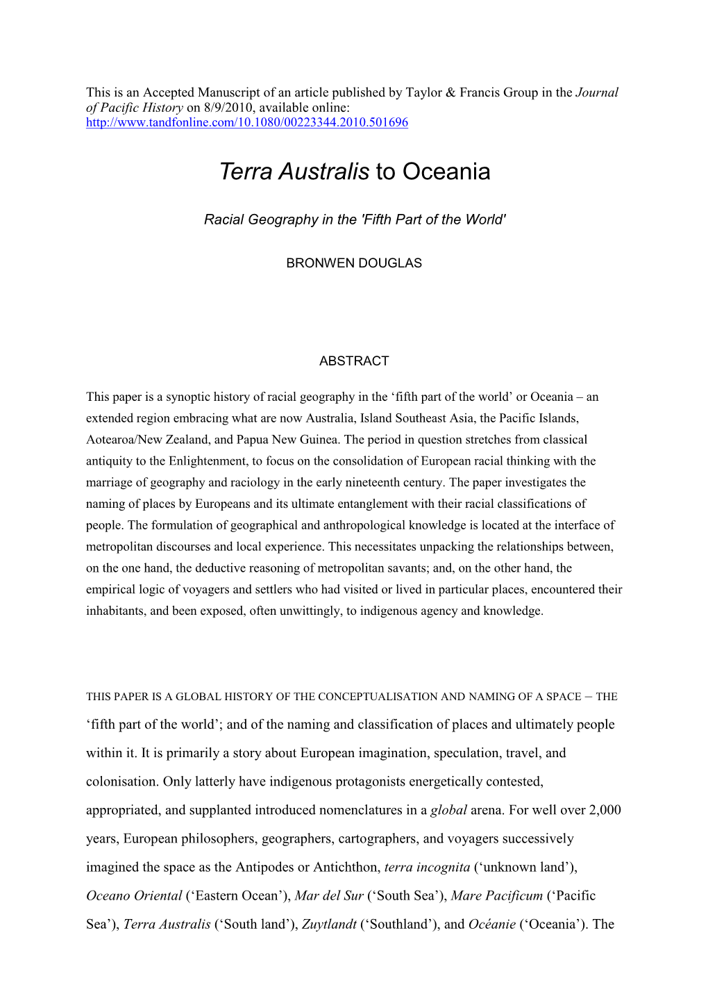 Terra Australis to Oceania