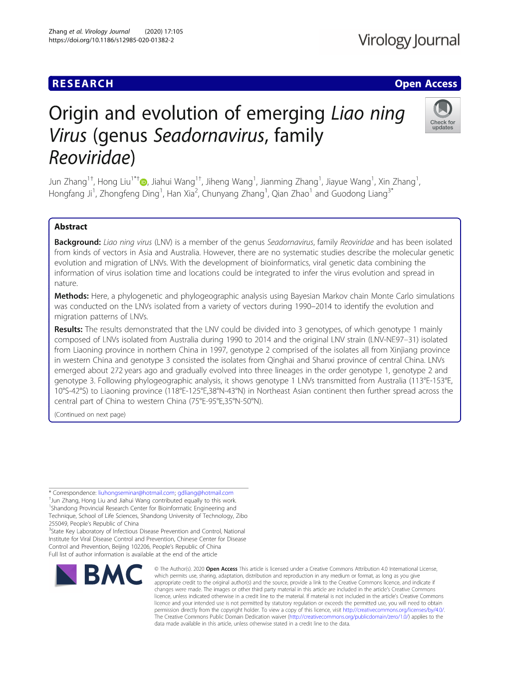 Origin and Evolution of Emerging Liao Ning Virus (Genus Seadornavirus