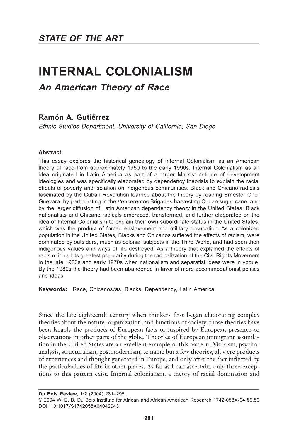 INTERNAL COLONIALISM: an American Theory of Race