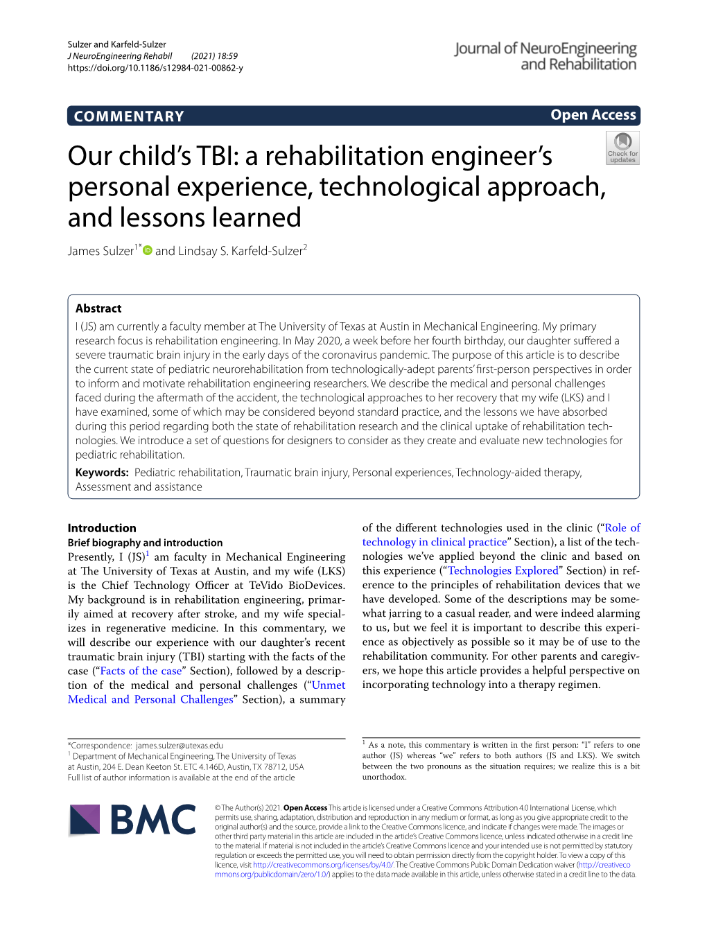 Our Child's TBI: a Rehabilitation Engineer's Personal Experience