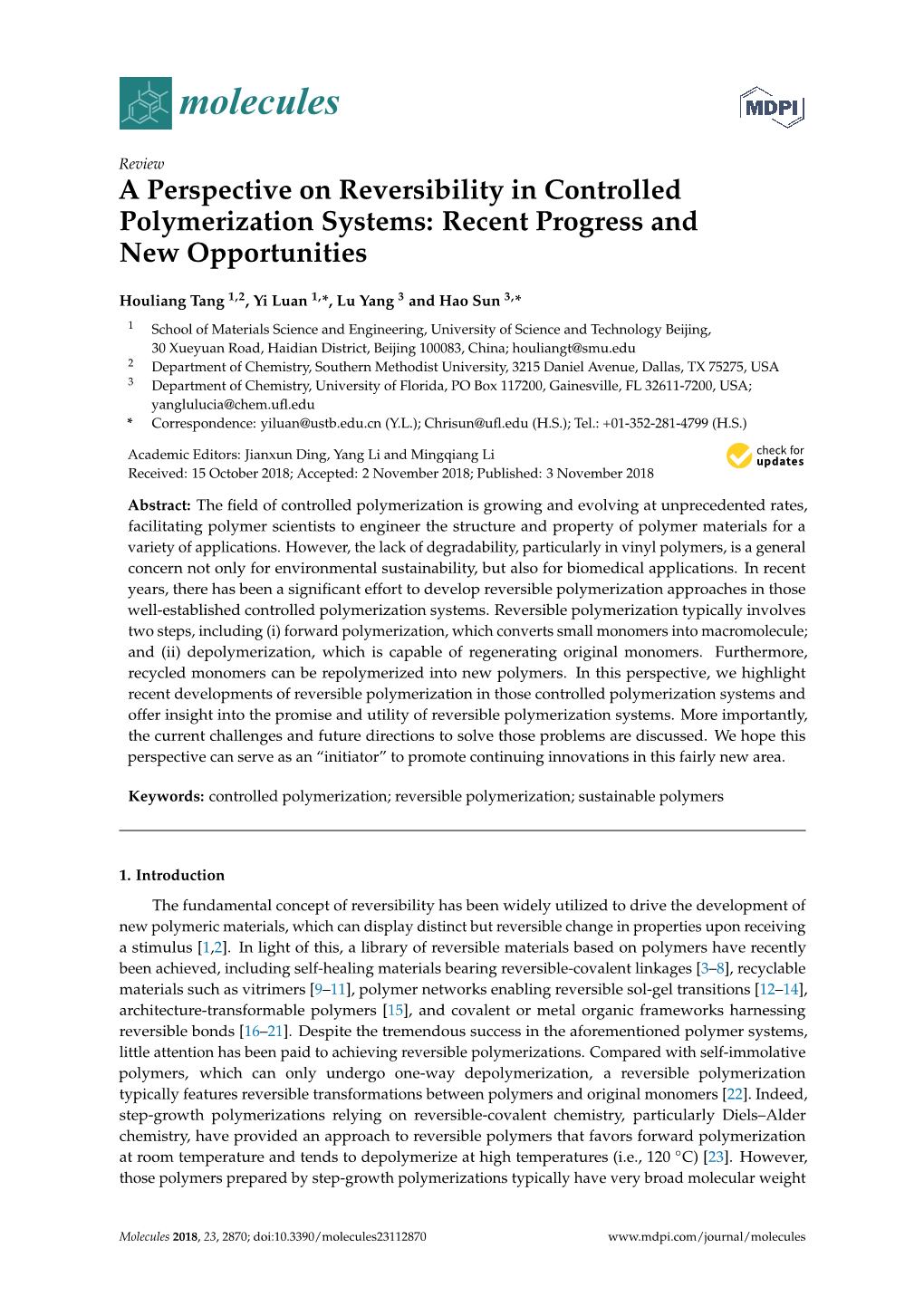 A Perspective on Reversibility in Controlled Polymerization Systems: Recent Progress and New Opportunities