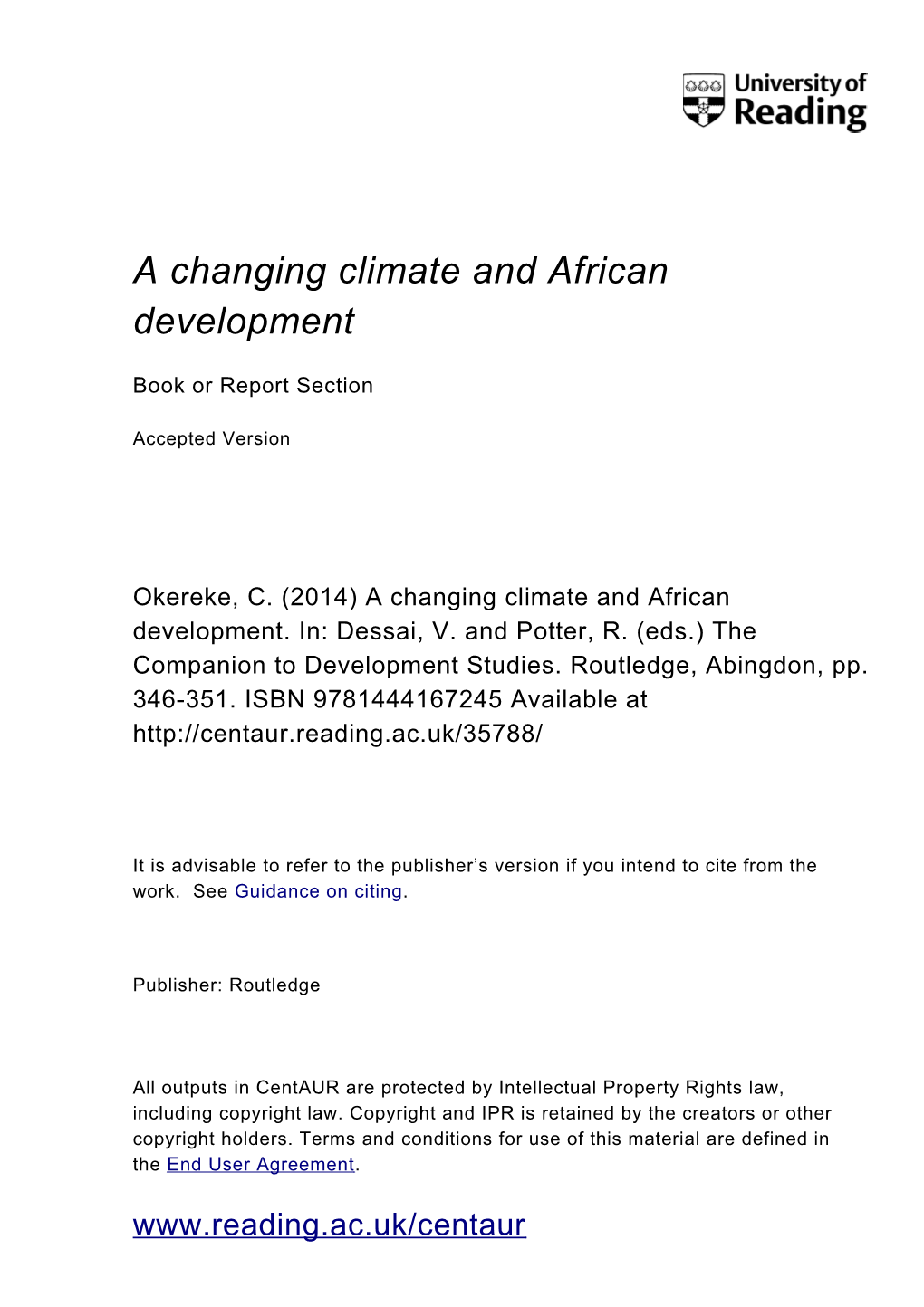 A Changing Climate and African Development