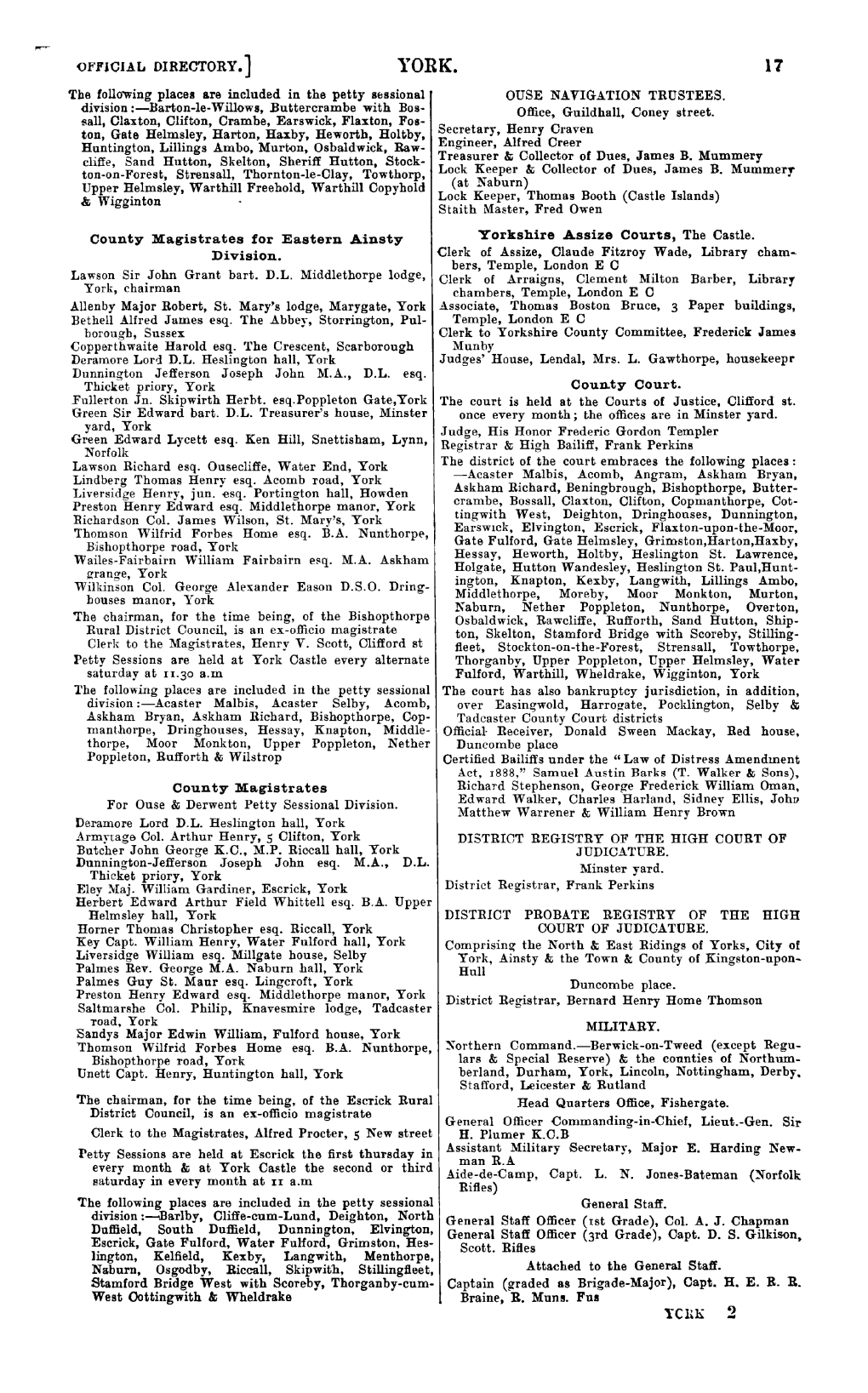 County Magistrates for Eastern Ainsty Division. County Magistrates