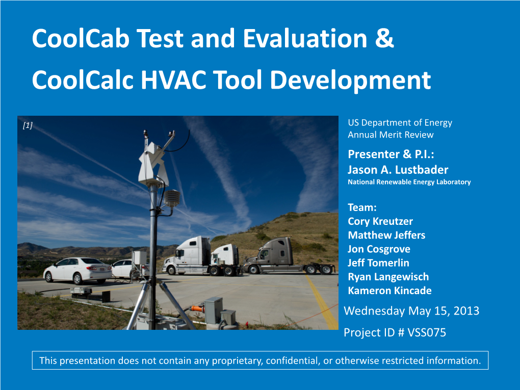 Coolcab Test and Evaluation and Coolcalc HVAC Tool Development