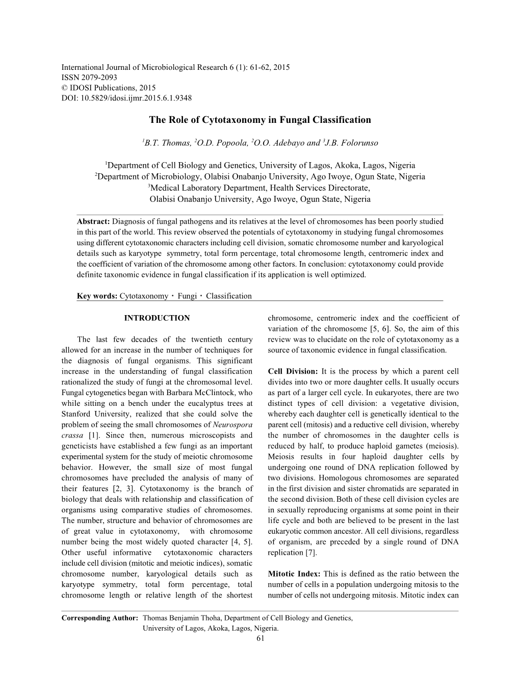 The Role of Cytotaxonomy in Fungal Classification