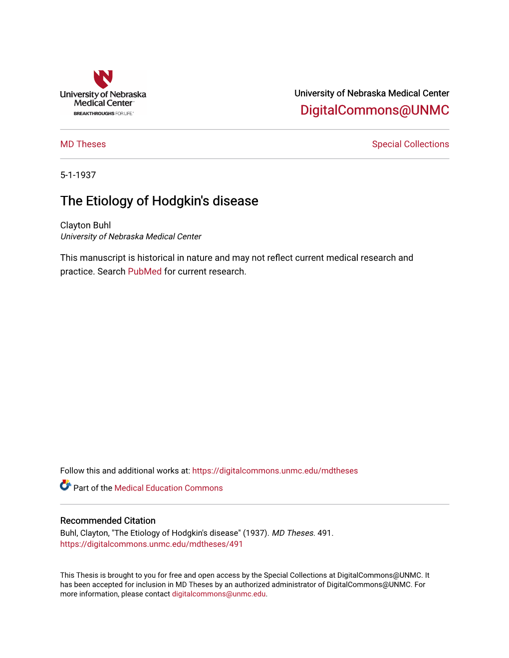 The Etiology of Hodgkin's Disease