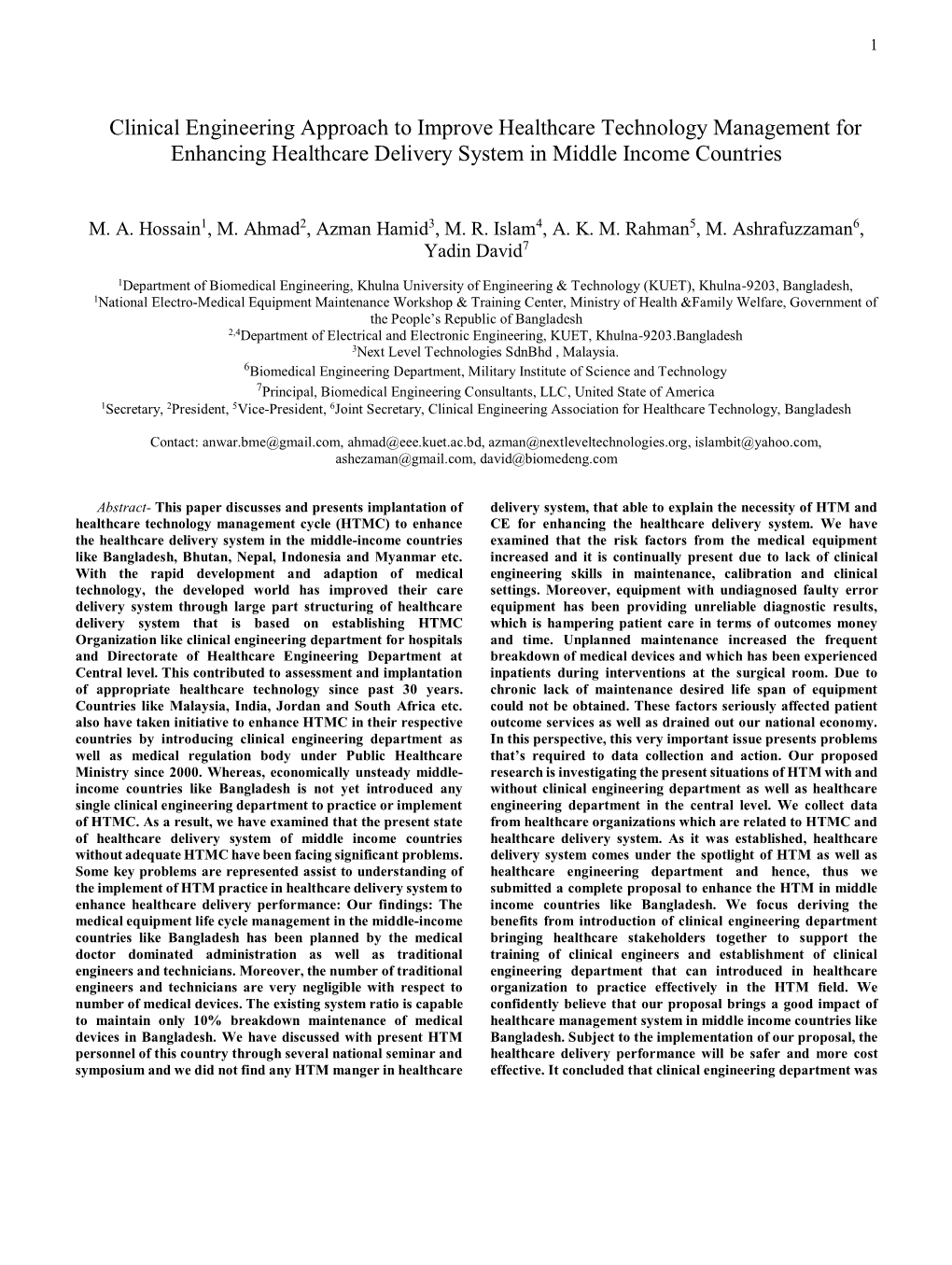 Clinical Engineering Approach to Improve Healthcare Technology Management for Enhancing Healthcare Delivery System in Middle Income Countries