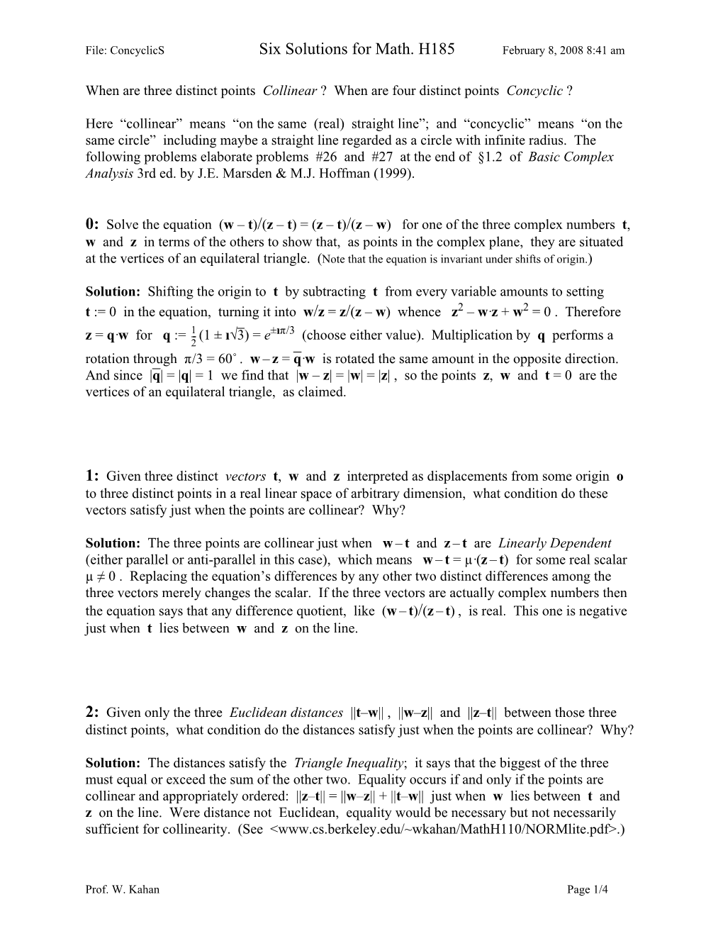 Concyclics Six Solutions for Math