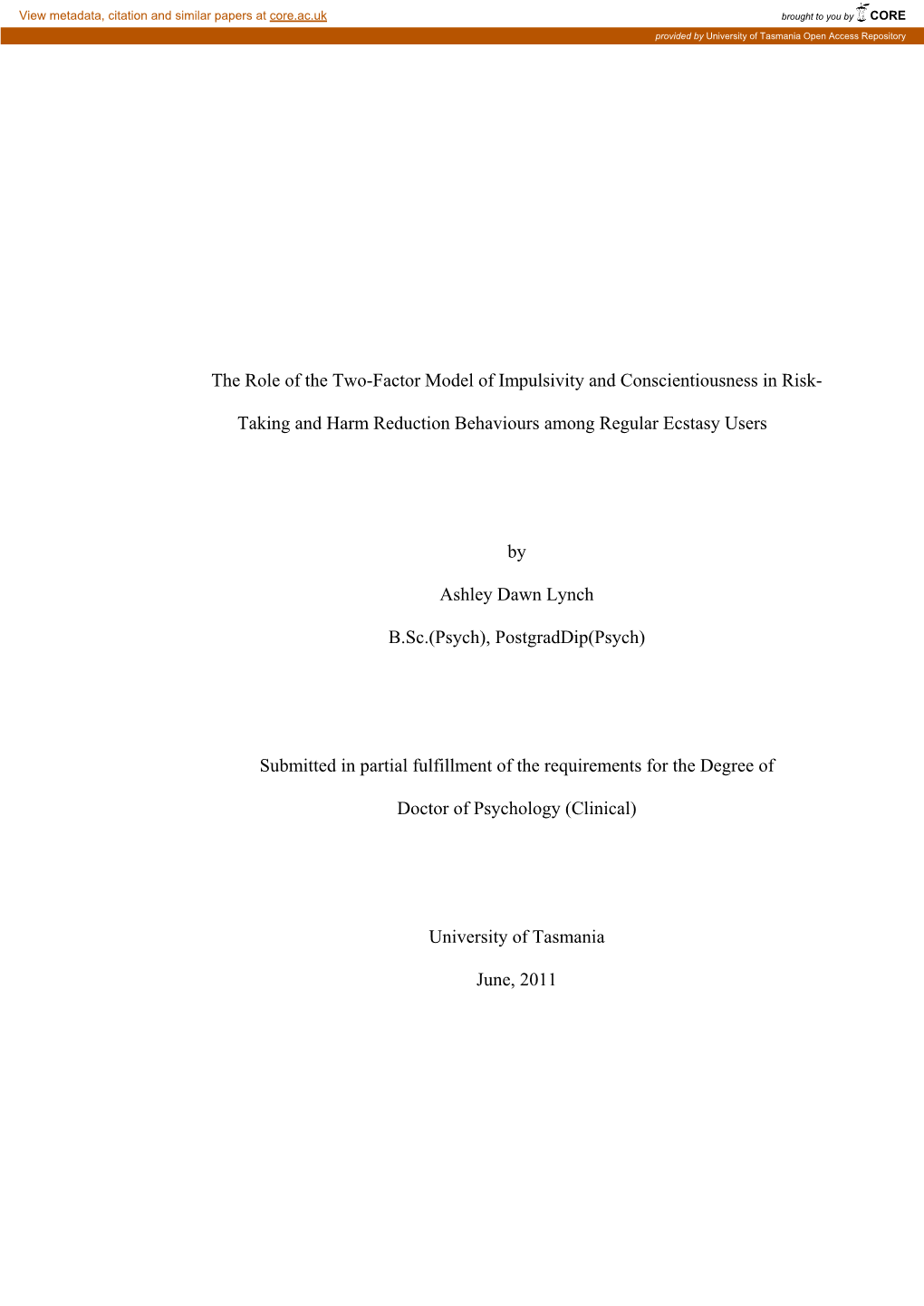 The Role of the Two-Factor Model of Impulsivity and Conscientiousness in Risk