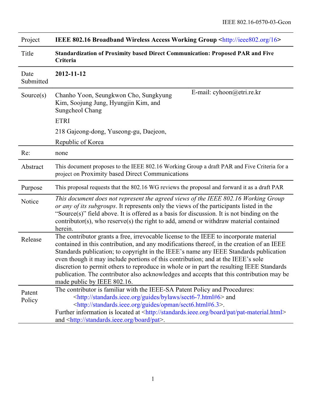 Annex: Proposed DRAFT PAR