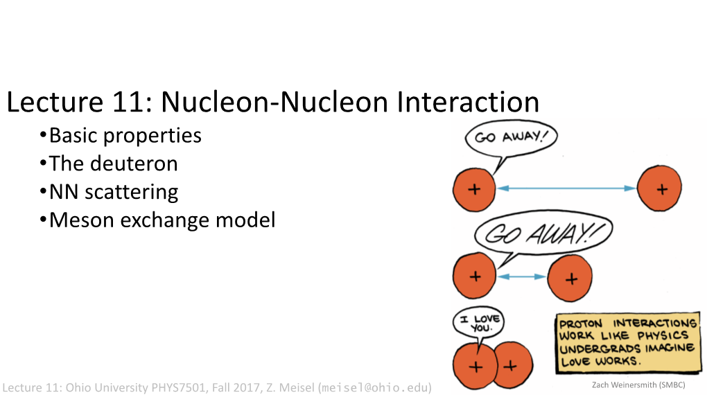 Nucleon-Nucleon Interaction •Basic Properties •The Deuteron •NN Scattering •Meson Exchange Model