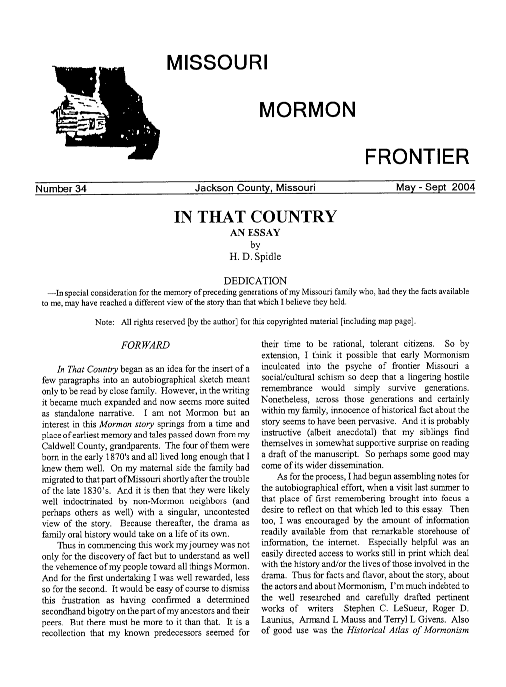 MORMON FRONTIER FOUNDATION Edited by Messrs S