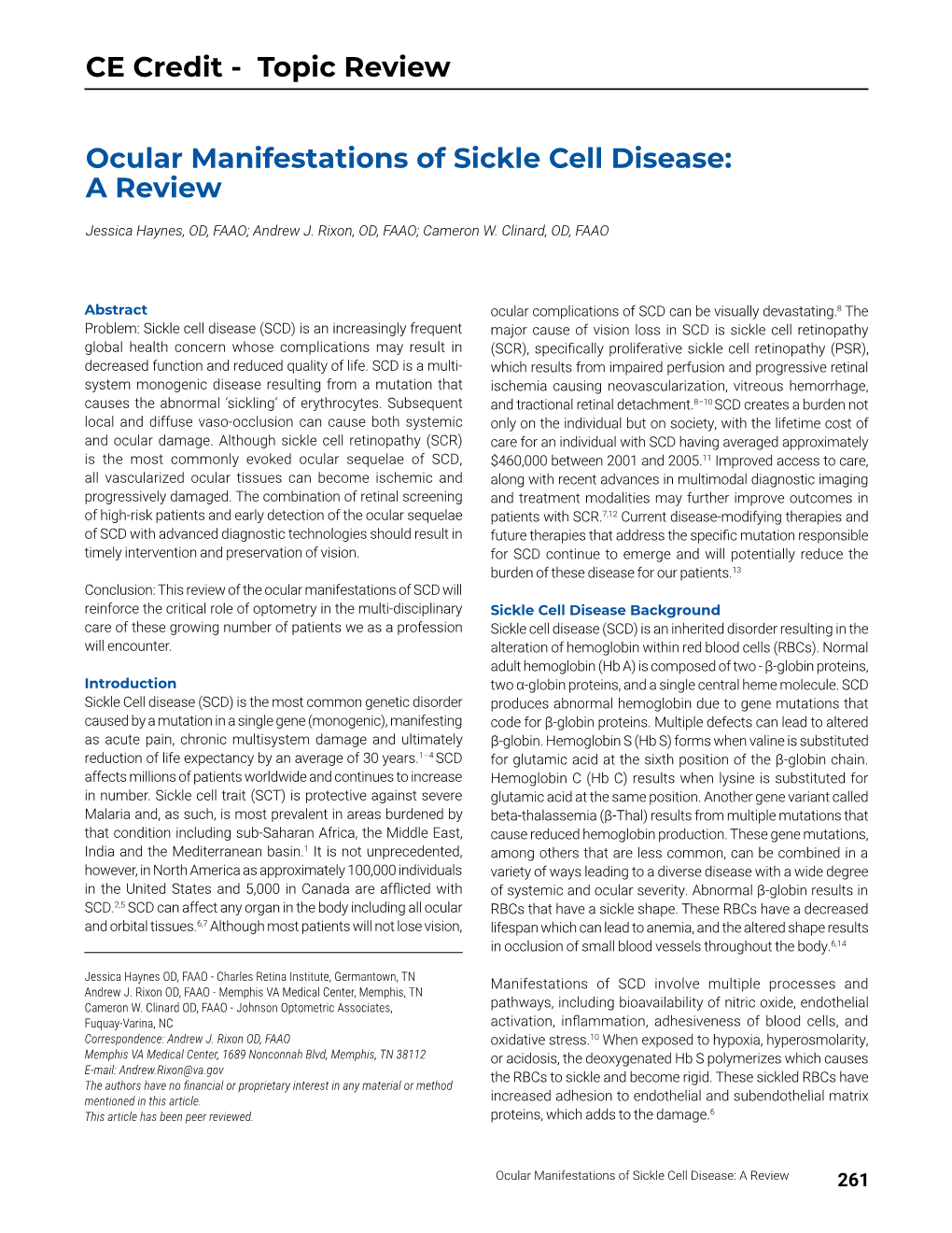 Ocular Manifestations of Sickle Cell Disease: a Review