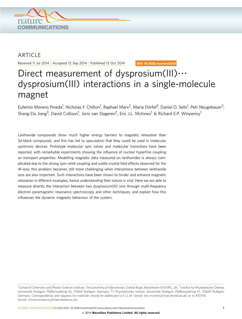 Dysprosium(III)??? Dysprosium(III) Interactions in a Single-Molecule Magnet