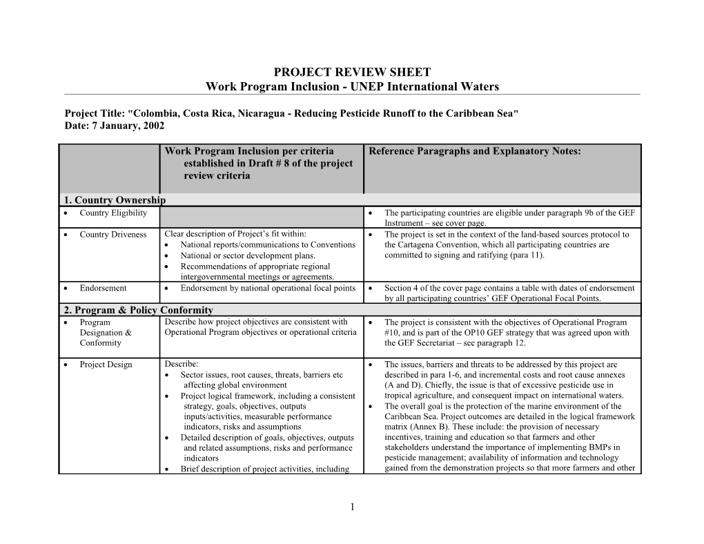 Criteria for Review of GEF Projects