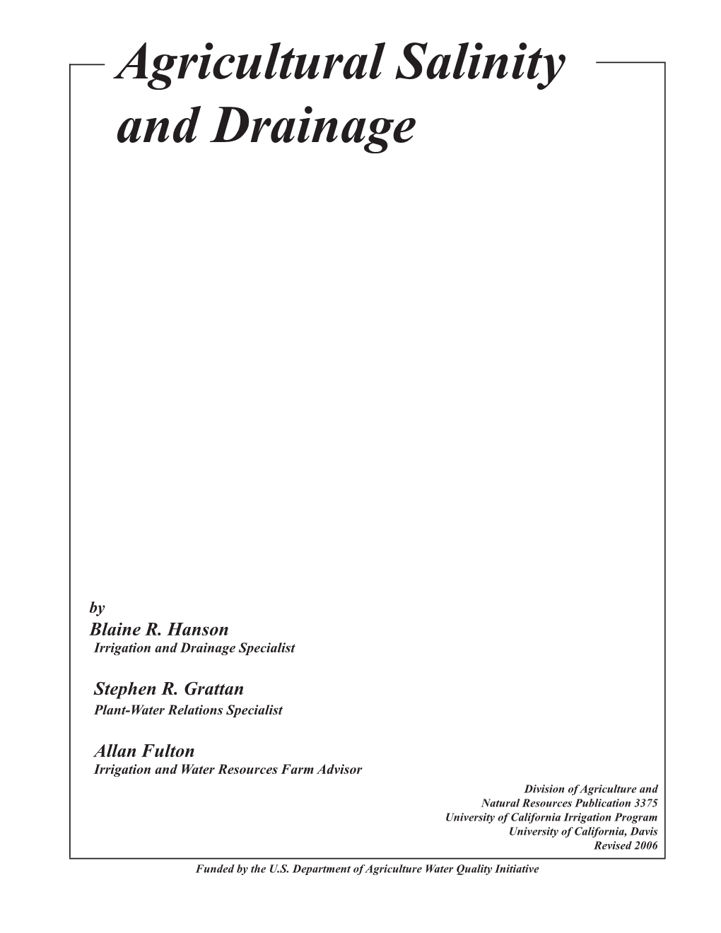 Agricultural Salinity and Drainage