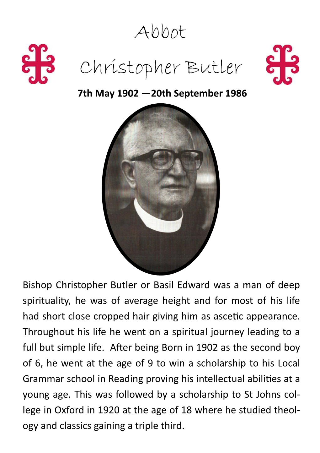 Abbot Christopher Butler 7Th May 1902 —20Th September 1986