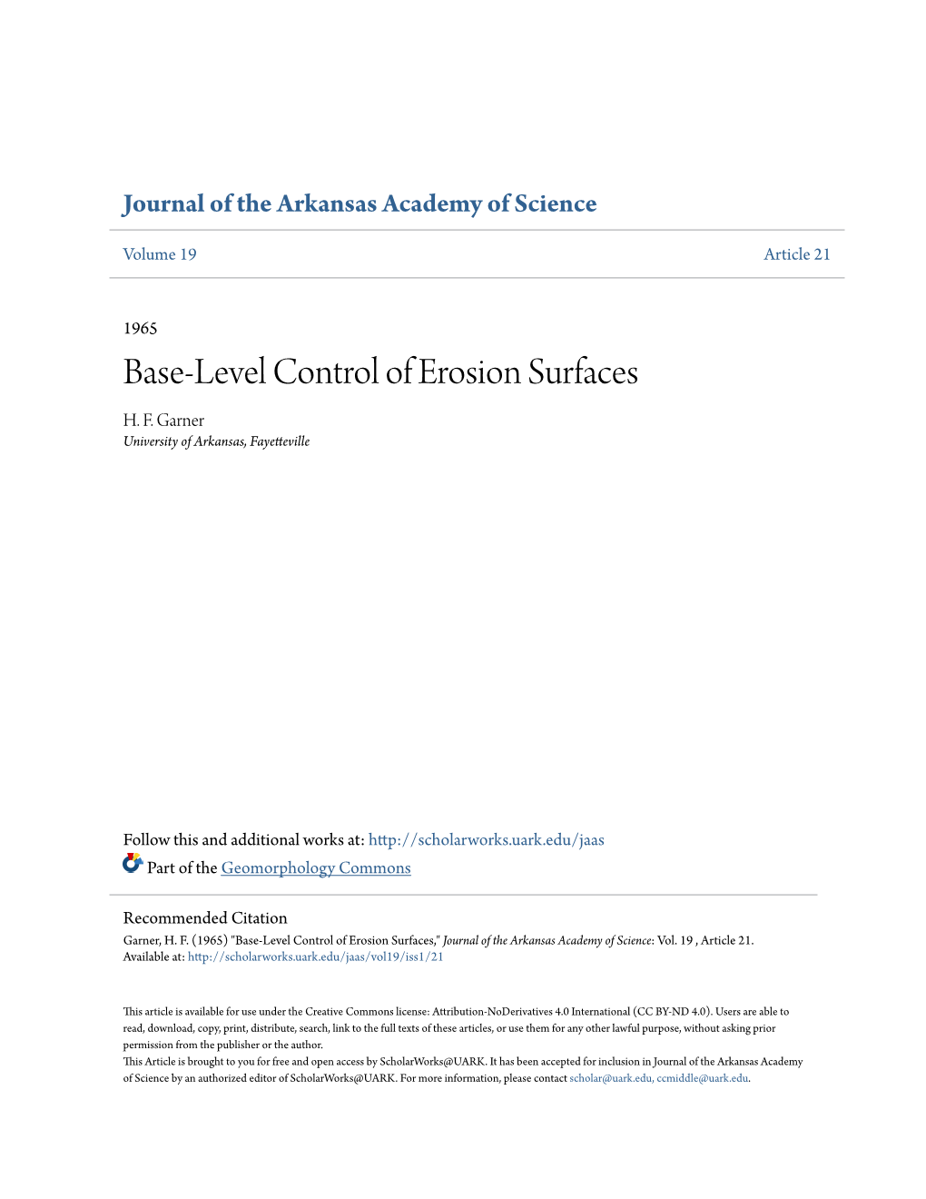 Base-Level Control of Erosion Surfaces H