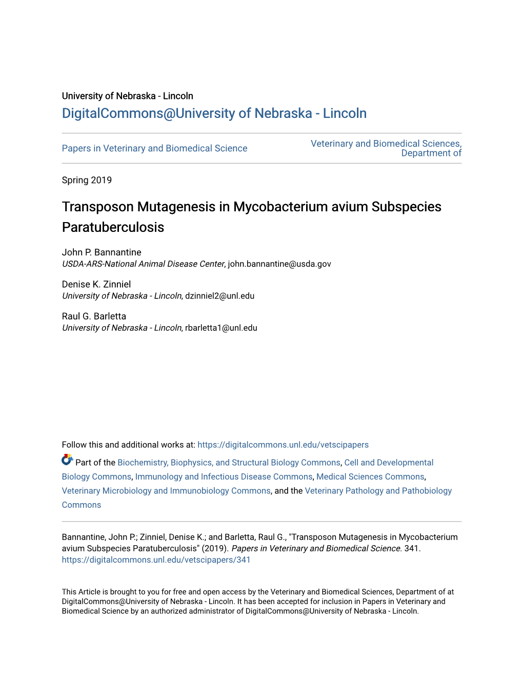 Transposon Mutagenesis in Mycobacterium Avium Subspecies Paratuberculosis